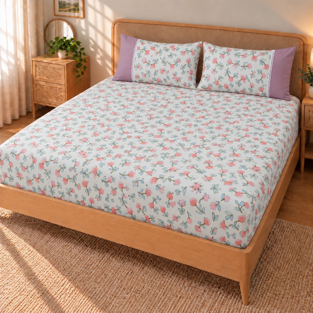 Rosebud - Panel - King Fitted Bedsheet (78×72 inches)