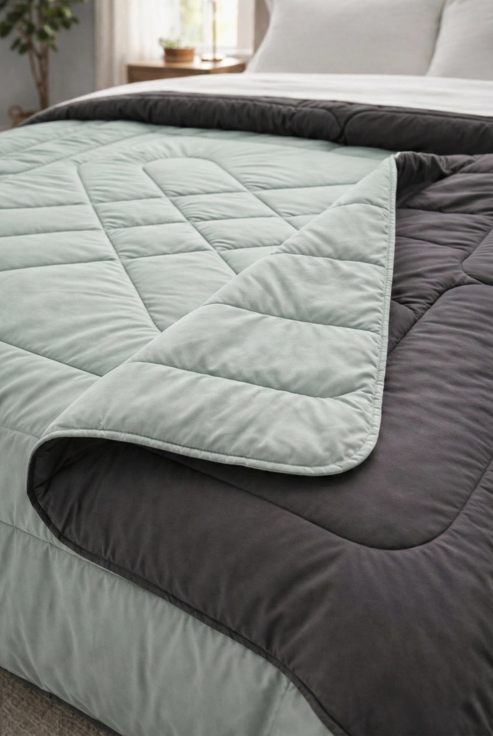 Reversible Double Bed Comforter - Shadow & Sage (Diamond)