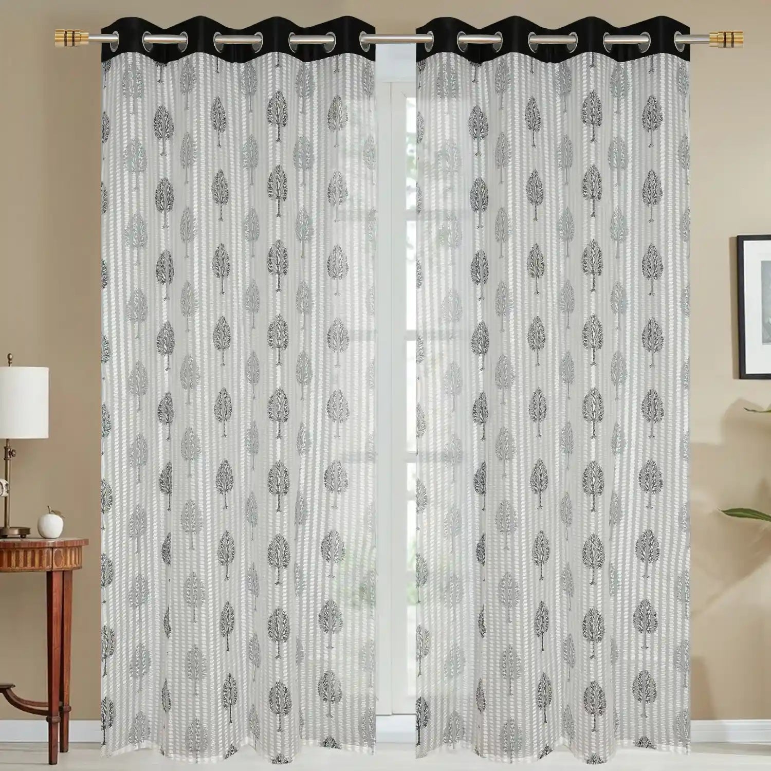Sheer Polyester Curtains - Black (Set of 2)