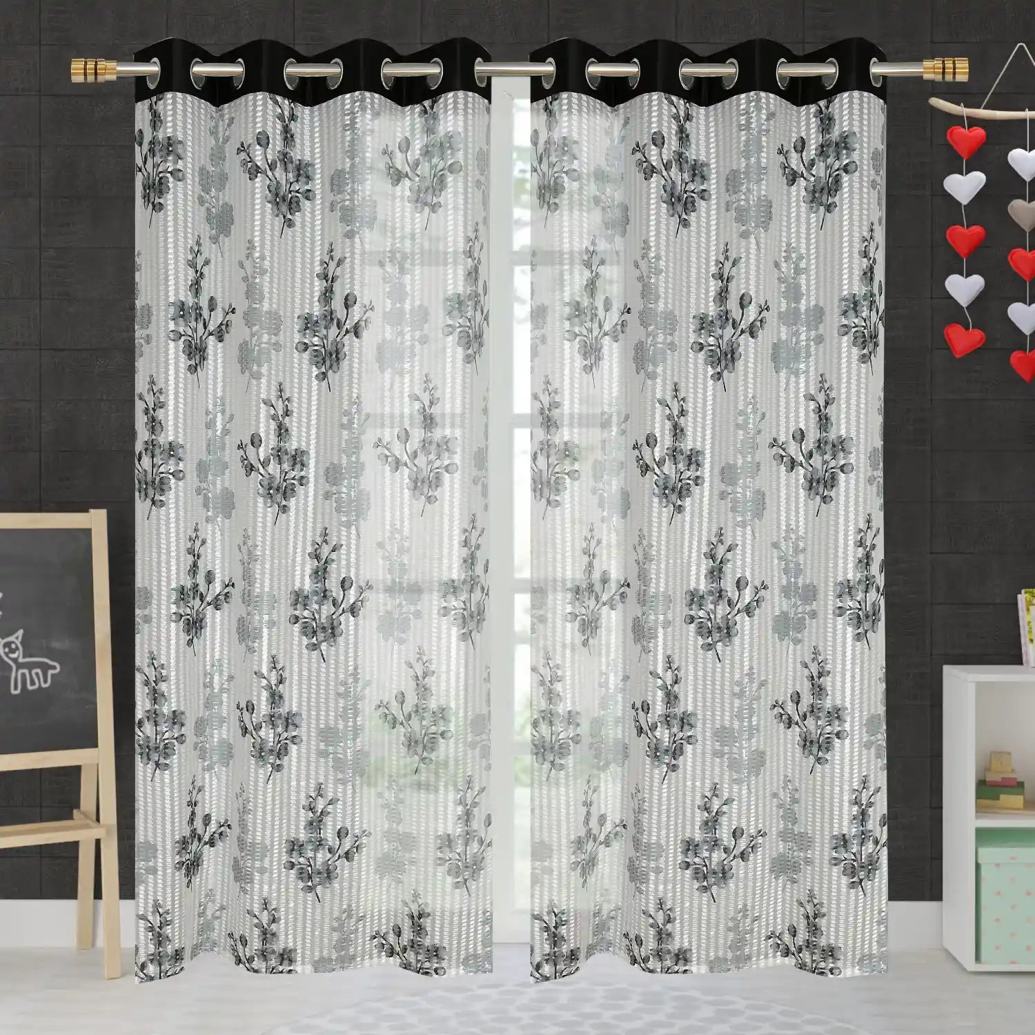 Sheer Polyester Curtains - Grey (Set of 2)
