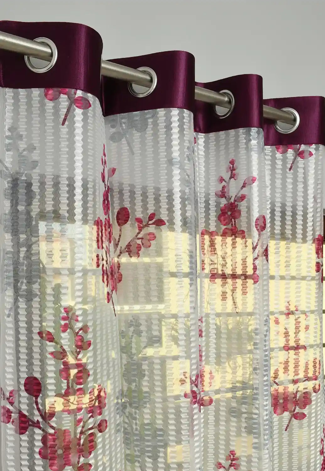 Sheer Polyester Curtains - Maroon (Set of 2)