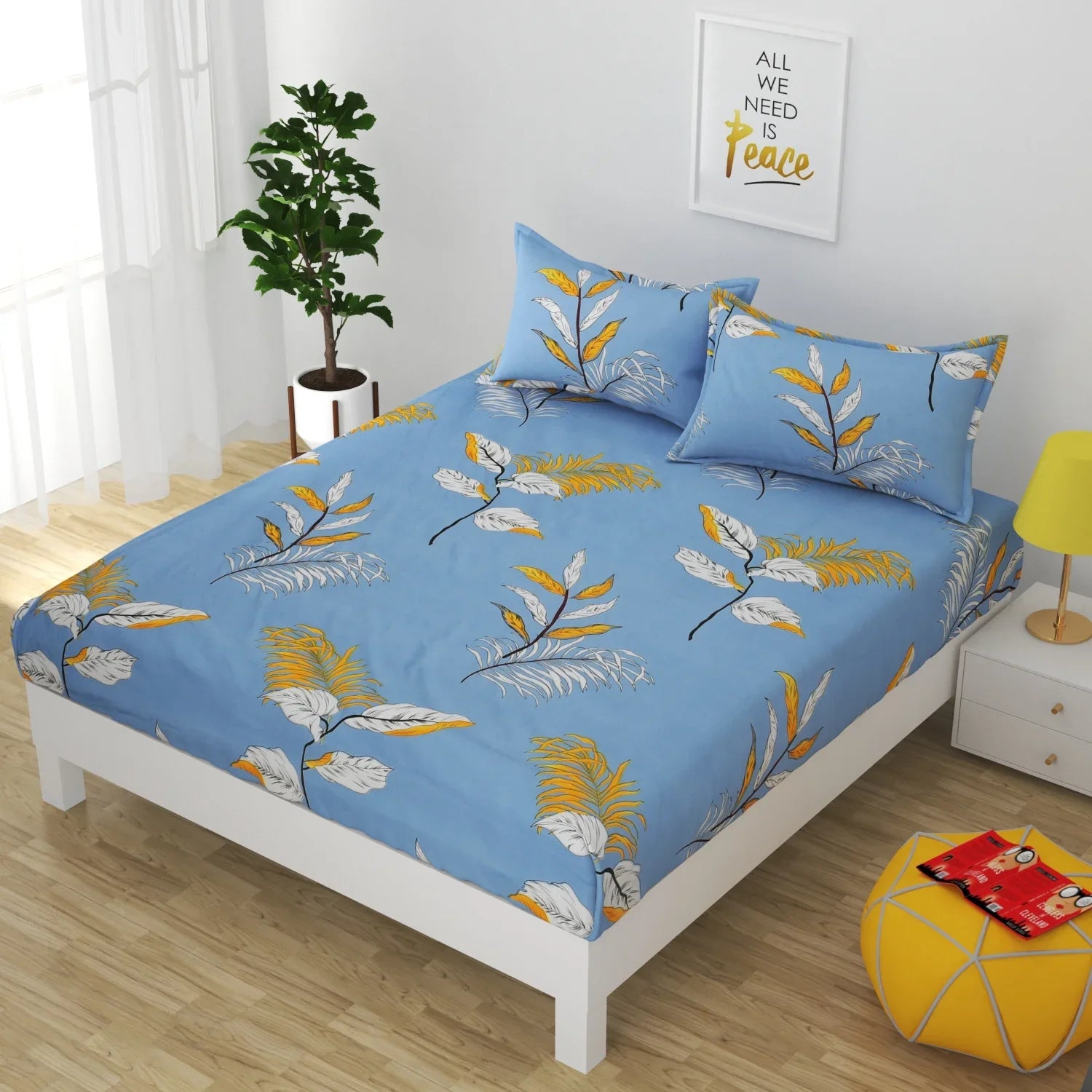 Sky Gardenia - Queen/Double - Fitted Bedsheet (76×72 inches)