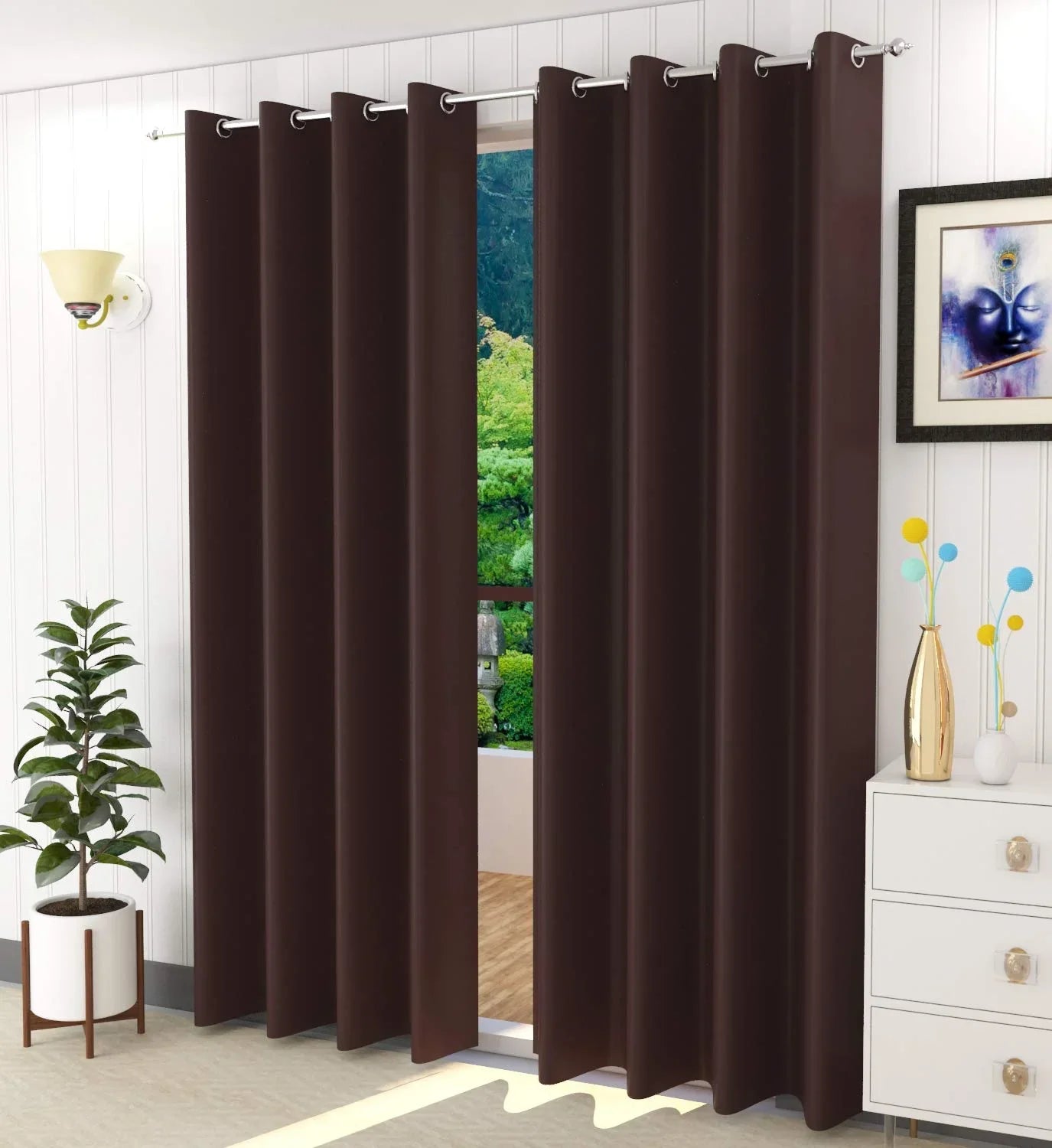 Solid Polyester Curtains - Brown (Set of 2)