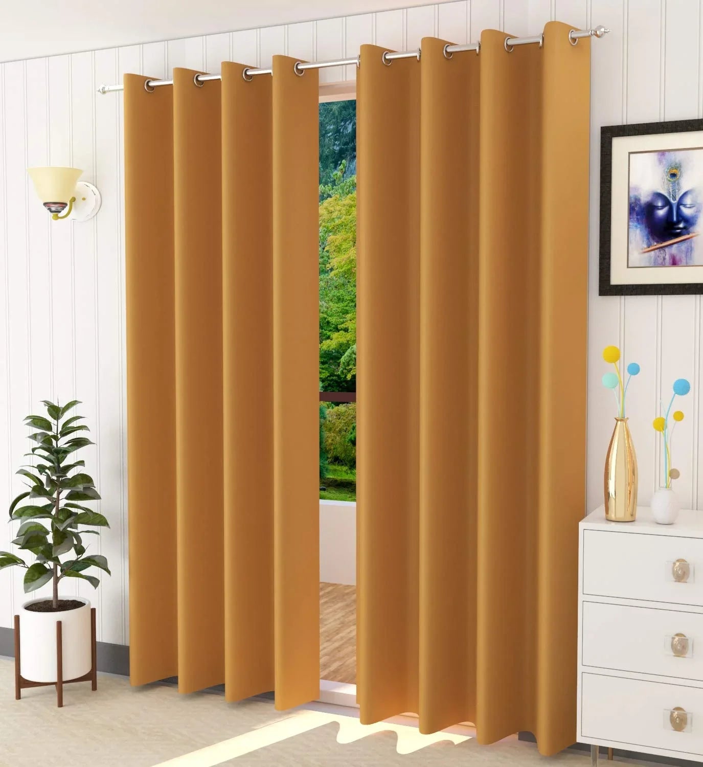 Solid Polyester Curtains - Gold (Set of 2)