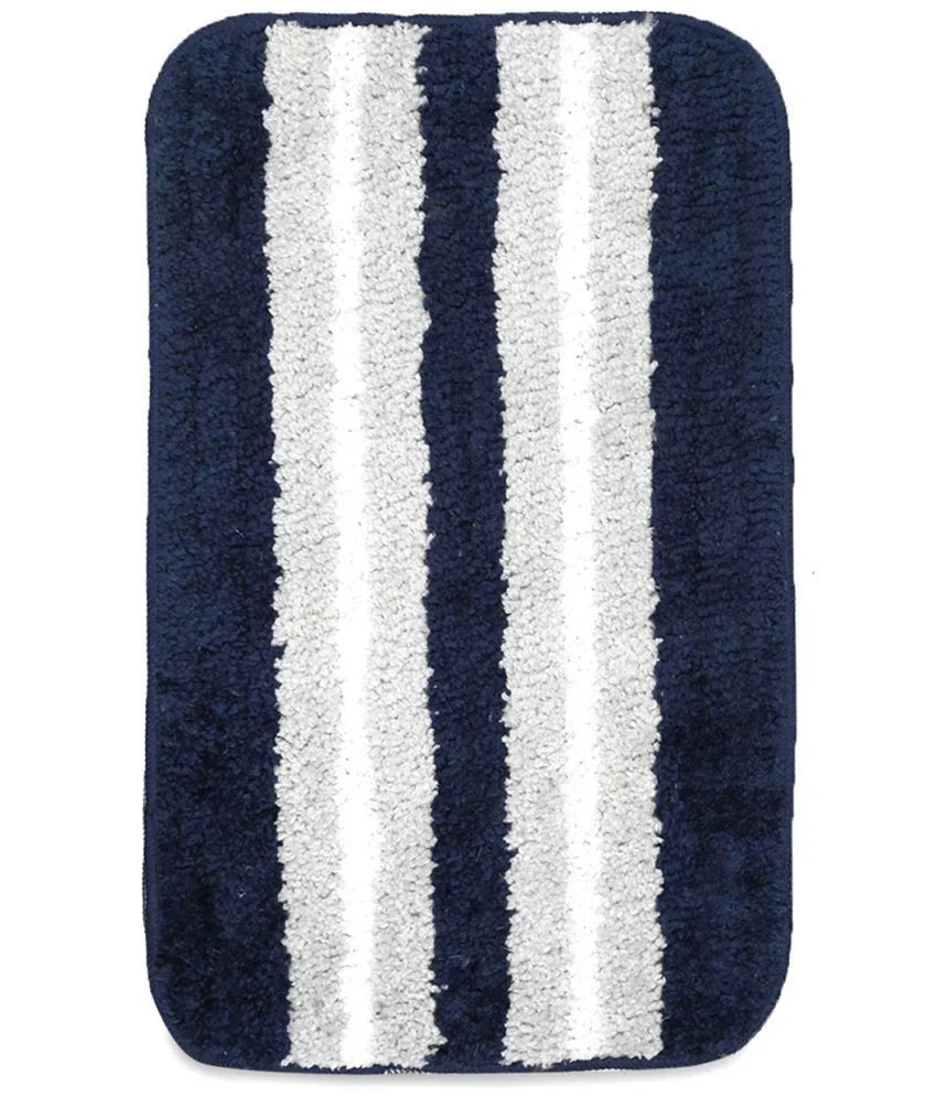 Solid & Striped Combo - Blue Microfibre Doormat (Pack of 2)