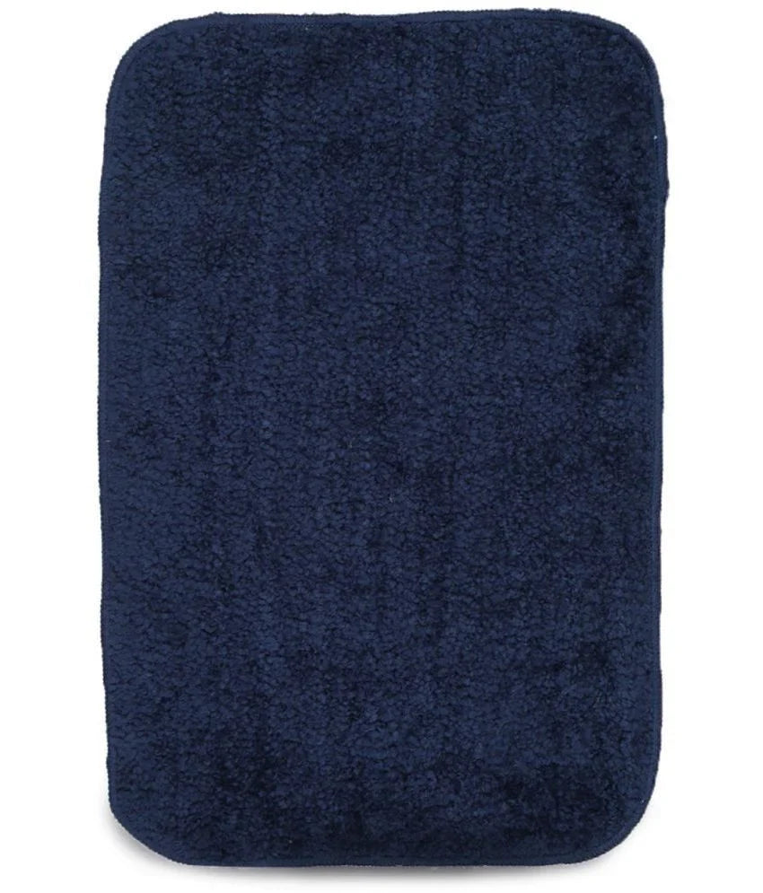 Solid & Striped Combo - Blue Microfibre Doormat (Pack of 2)