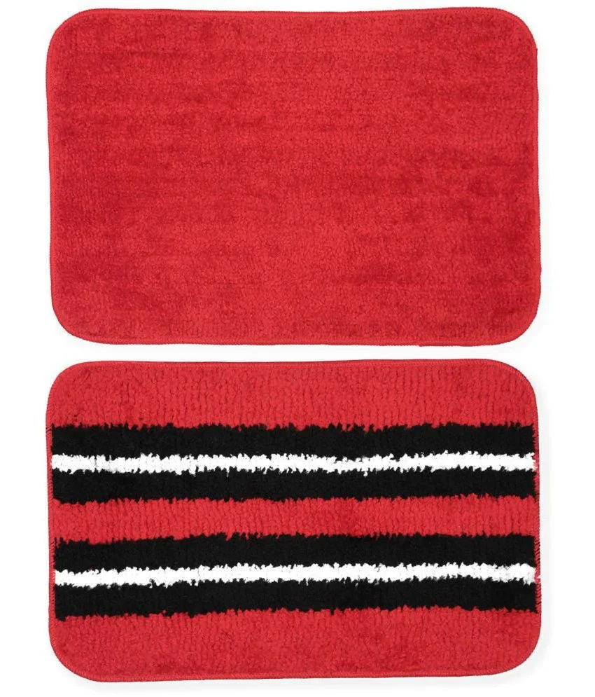 Solid & Striped Combo - Raspberry Microfibre Doormat (Pack of 2)