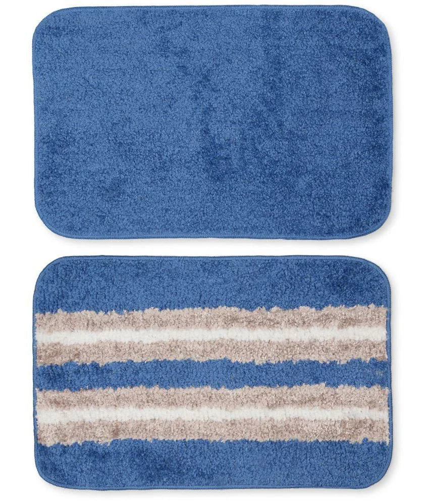 Solid & Striped Combo - Sky Microfibre Doormat (Pack of 2)
