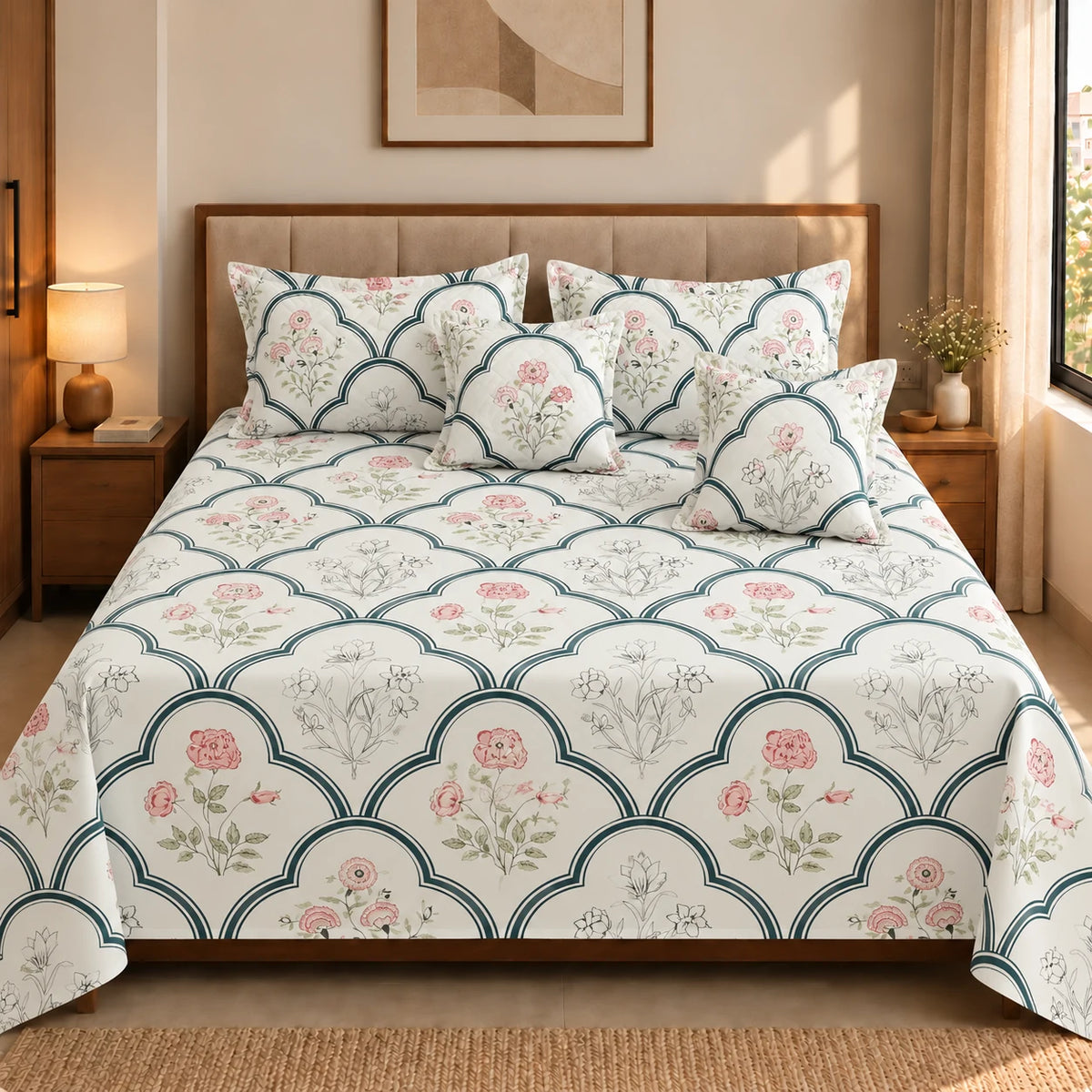 Sophia - 5 Pieces - Quilted Bedding Set (90 x 90 inches)