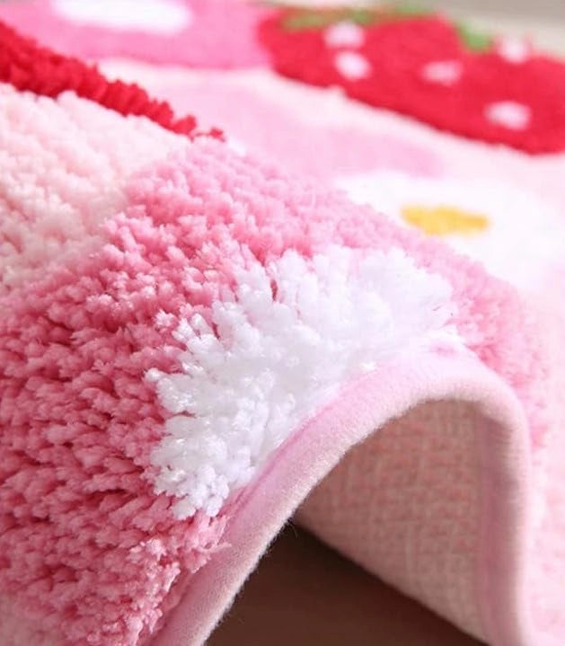 bathroom mats close up showing soft plush fibers thick cushioning and stitched edge detail