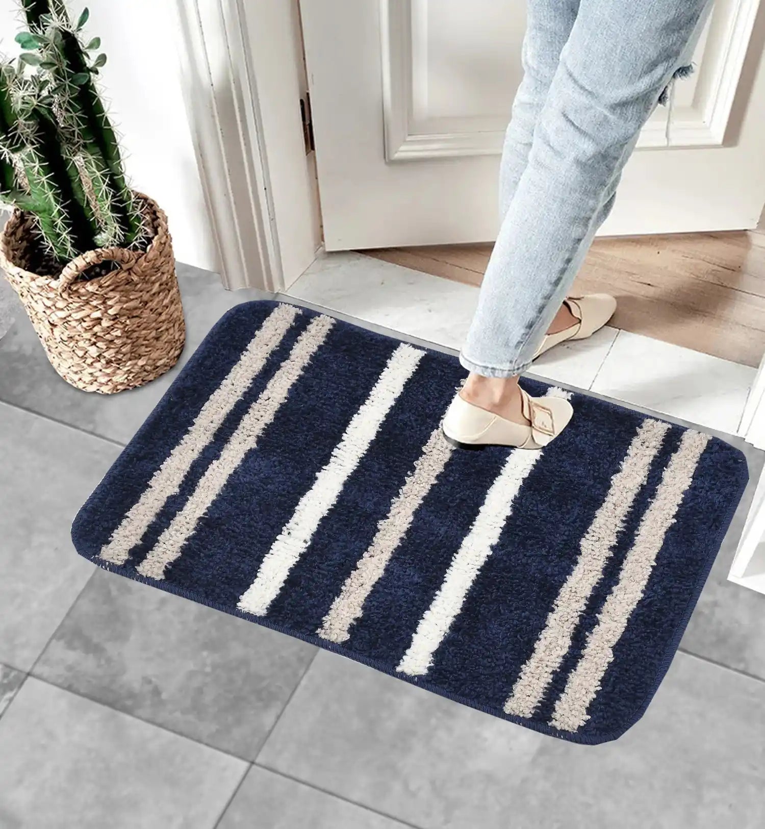 Venice - Royal Blue Microfibre Doormat (Pack of 2)