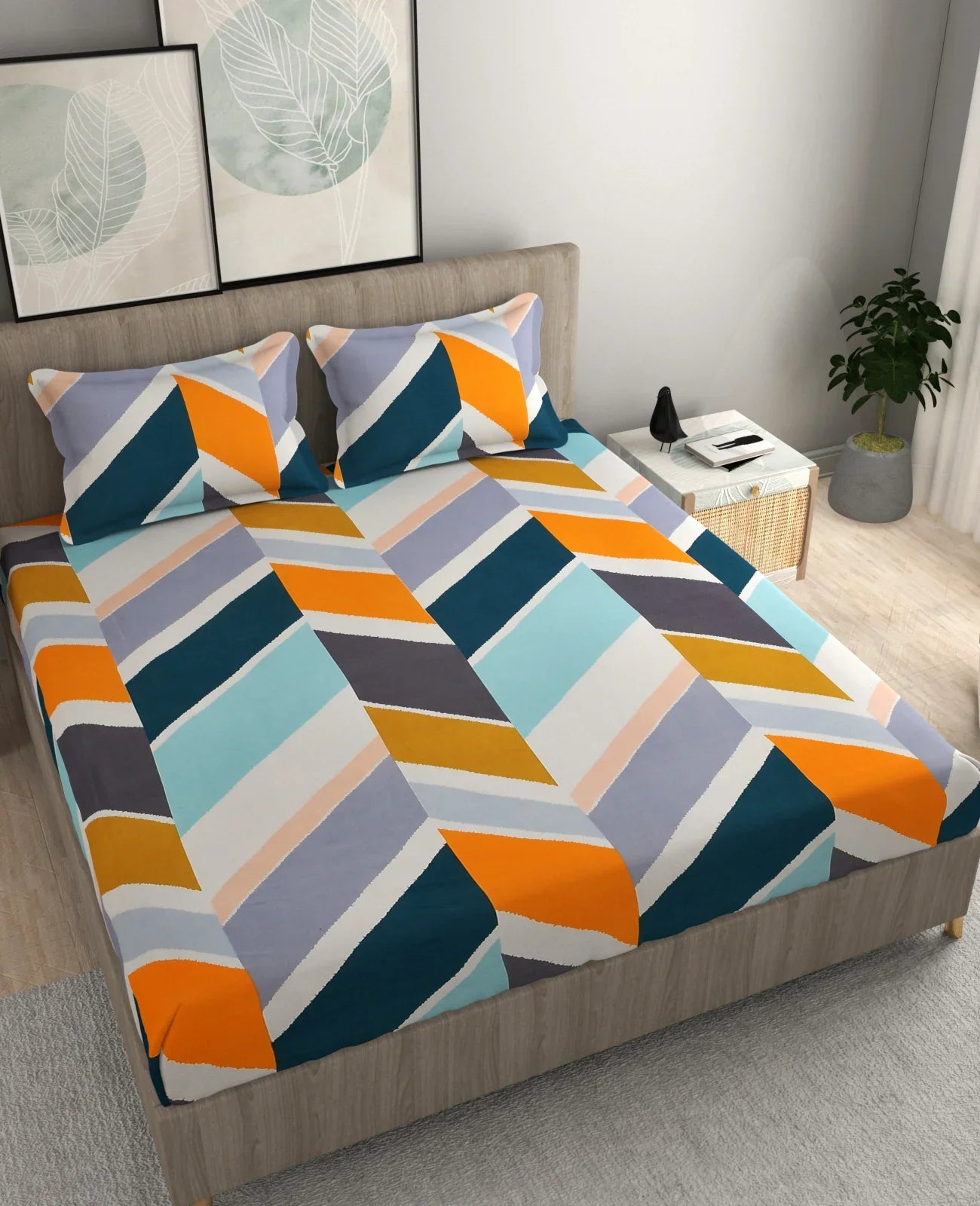 Herringbone - Queen/Double - Fitted Bedsheet (76×72 inches)