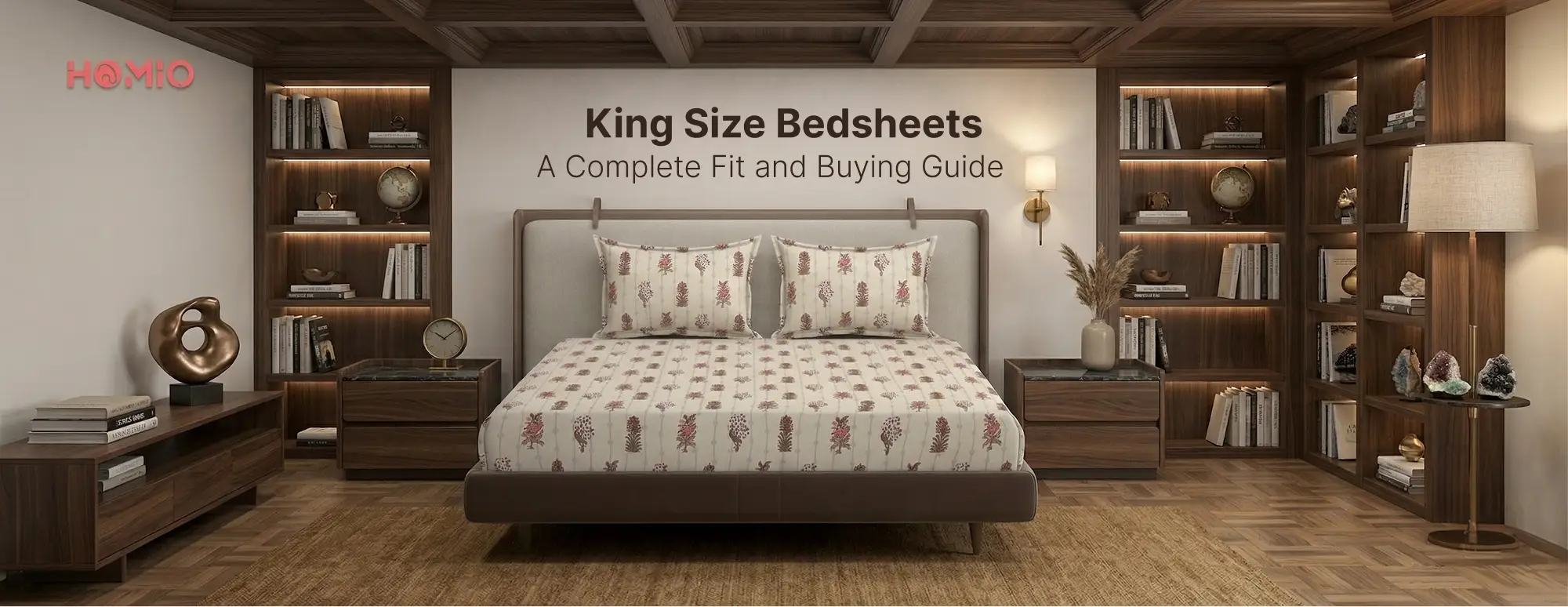 Modern bedroom with king size bedsheets showing fit, size and cotton bedding styling
