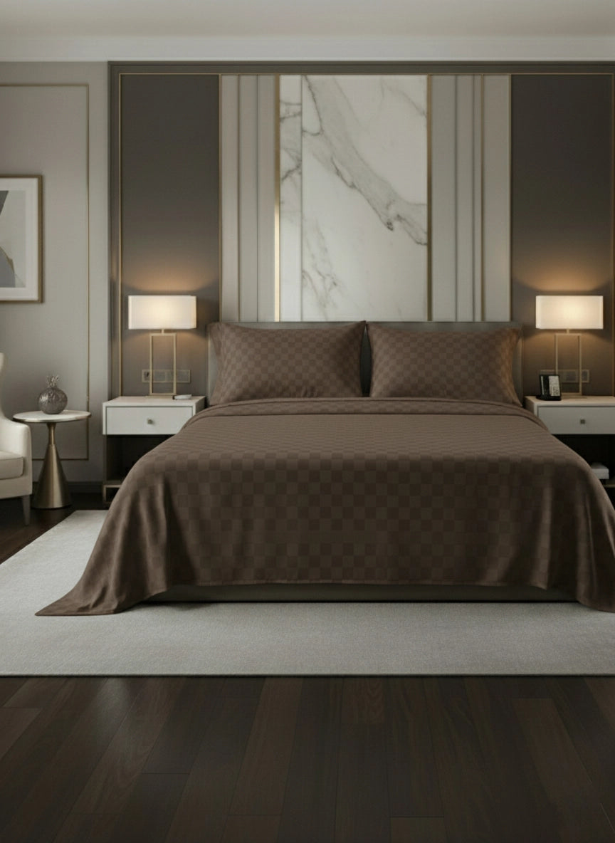 AVA - Brown - Pure Cotton Jacquard King Bedsheet (108×108 inches)
