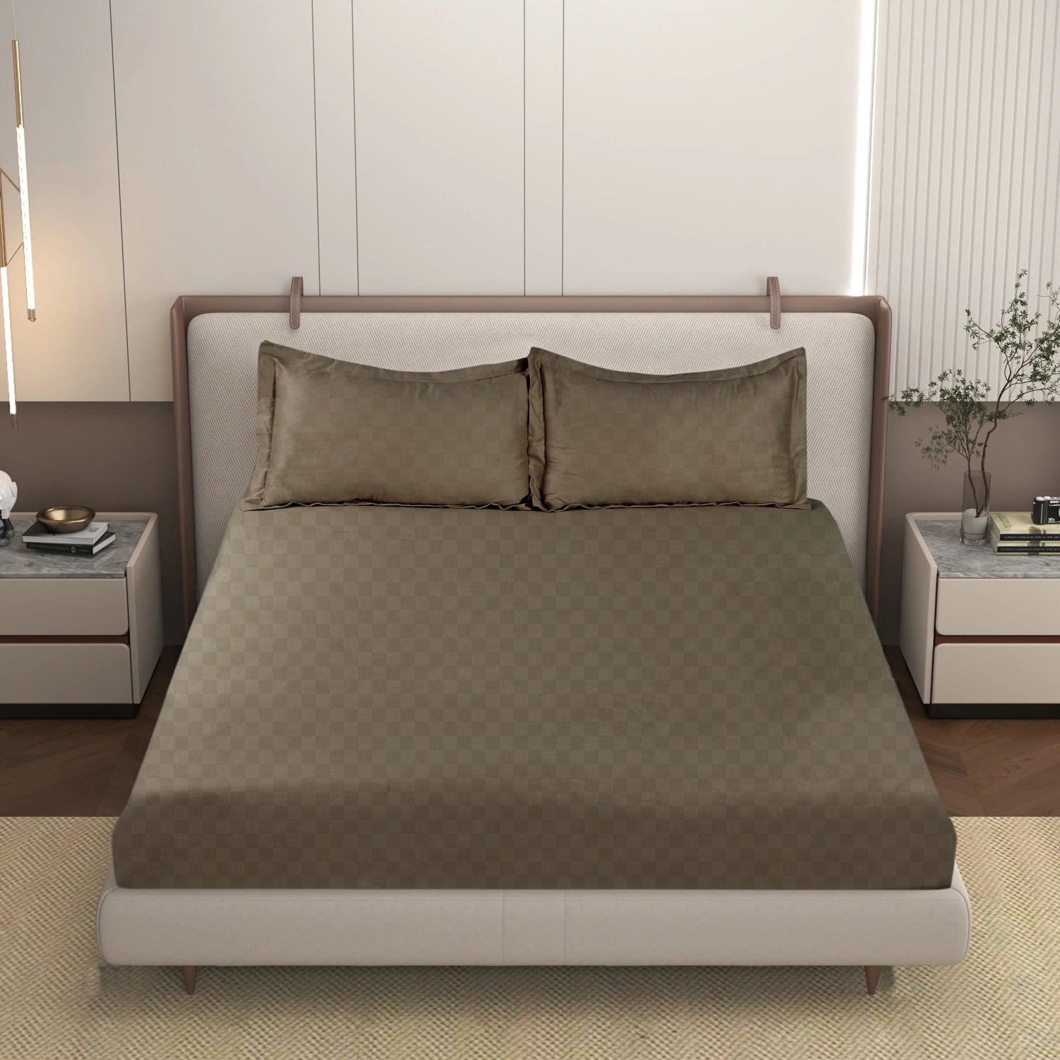 AVA - Brown - Pure Cotton Jacquard King Bedsheet (108×108 inches)