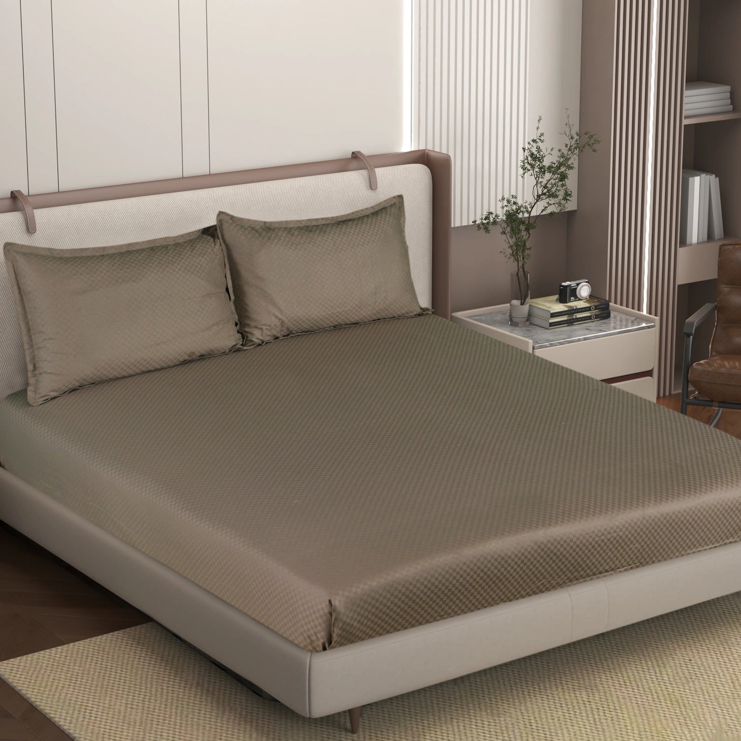 AVA - Brown - Pure Cotton Jacquard King Bedsheet (108×108 inches)