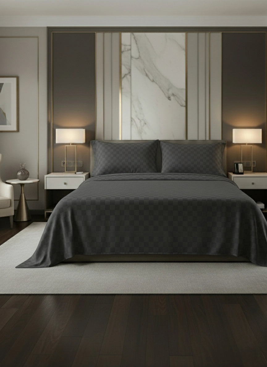 AVA - Grey - Pure Cotton Jacquard King Bedsheet (108×108 inches)