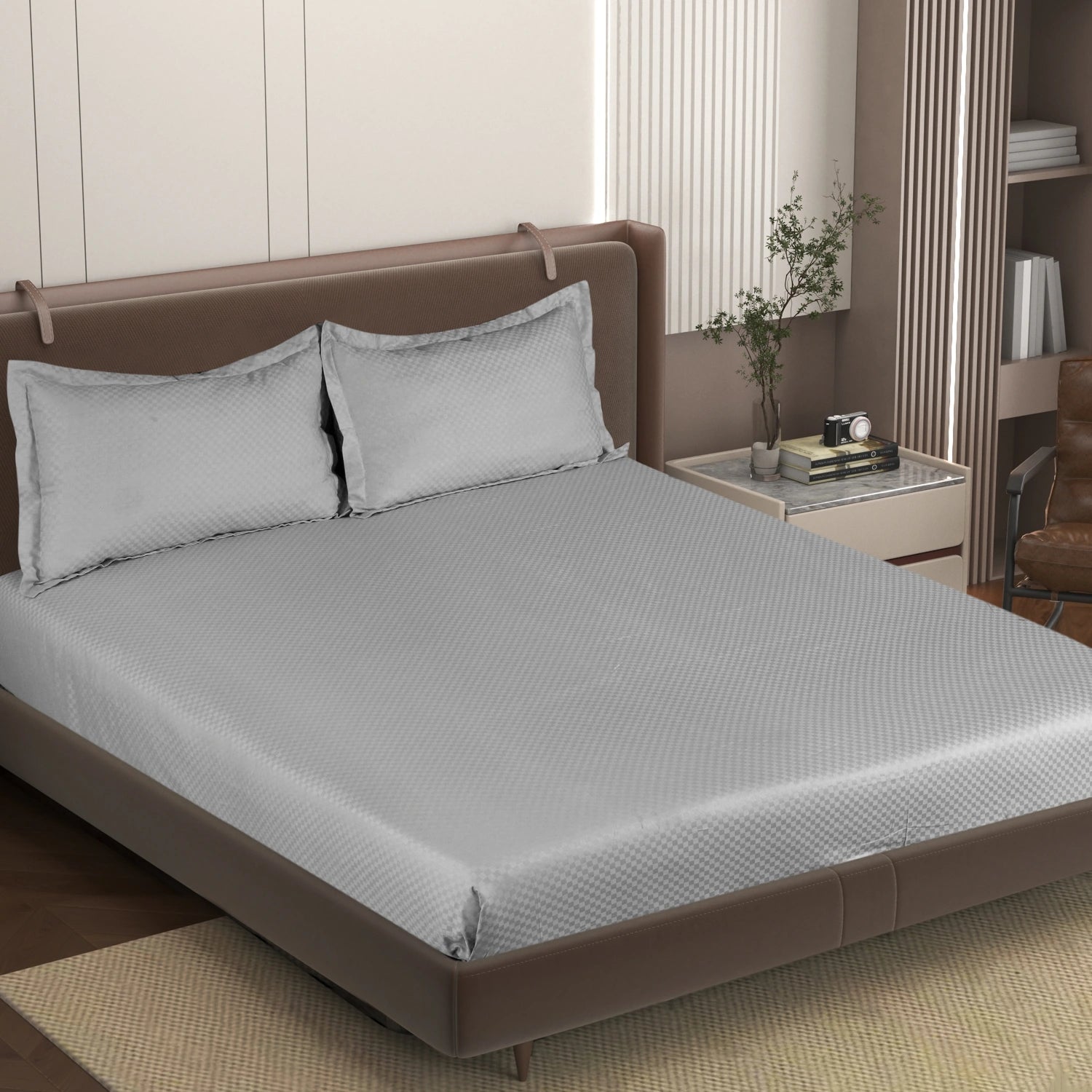 AVA - Natural Grey - Pure Cotton Jacquard King Bedsheet (108×108 inches)