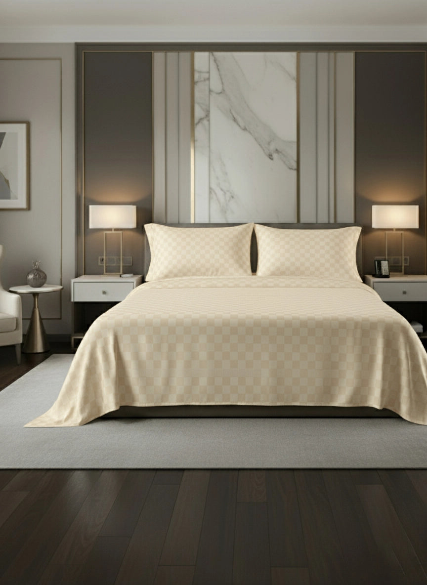 AVA - Vanilla - Pure Cotton Jacquard King Bedsheet (108×108 inches)