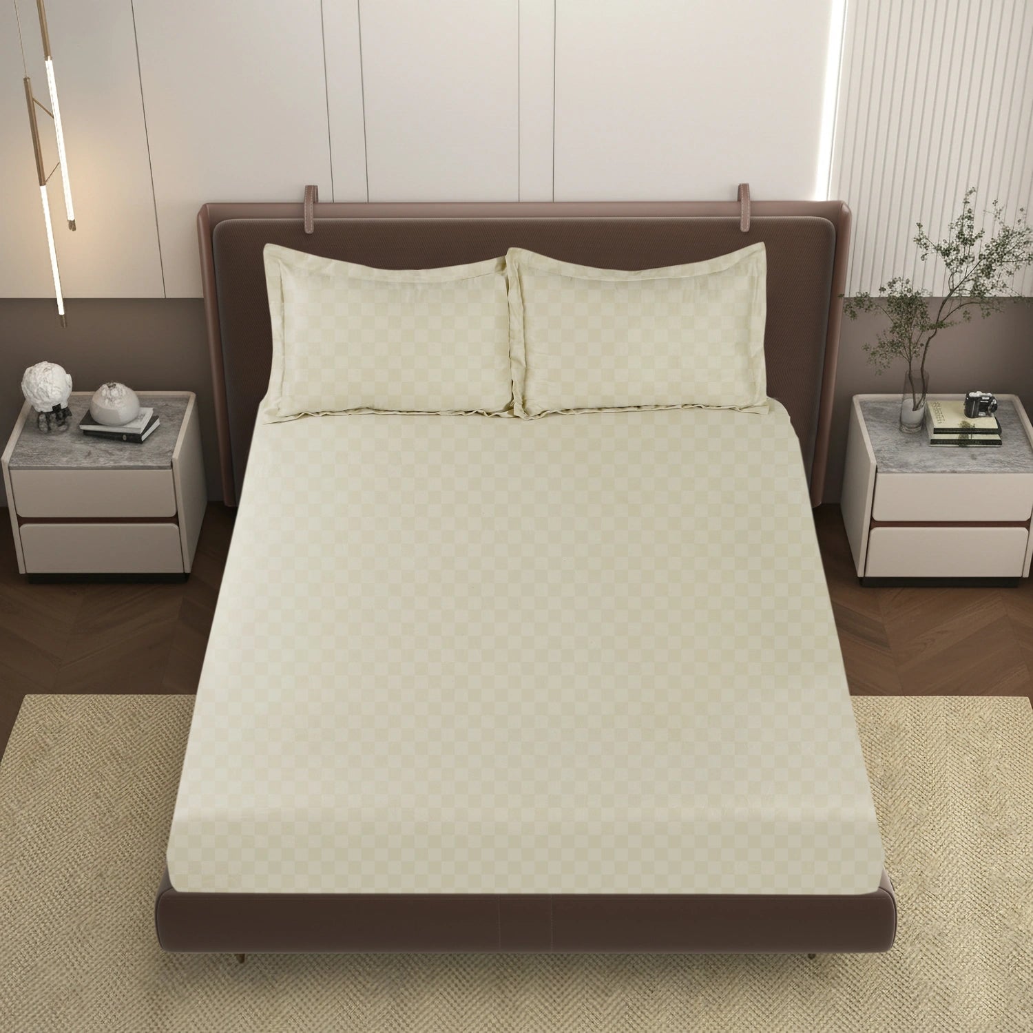 AVA - Vanilla - Pure Cotton Jacquard King Bedsheet (108×108 inches)