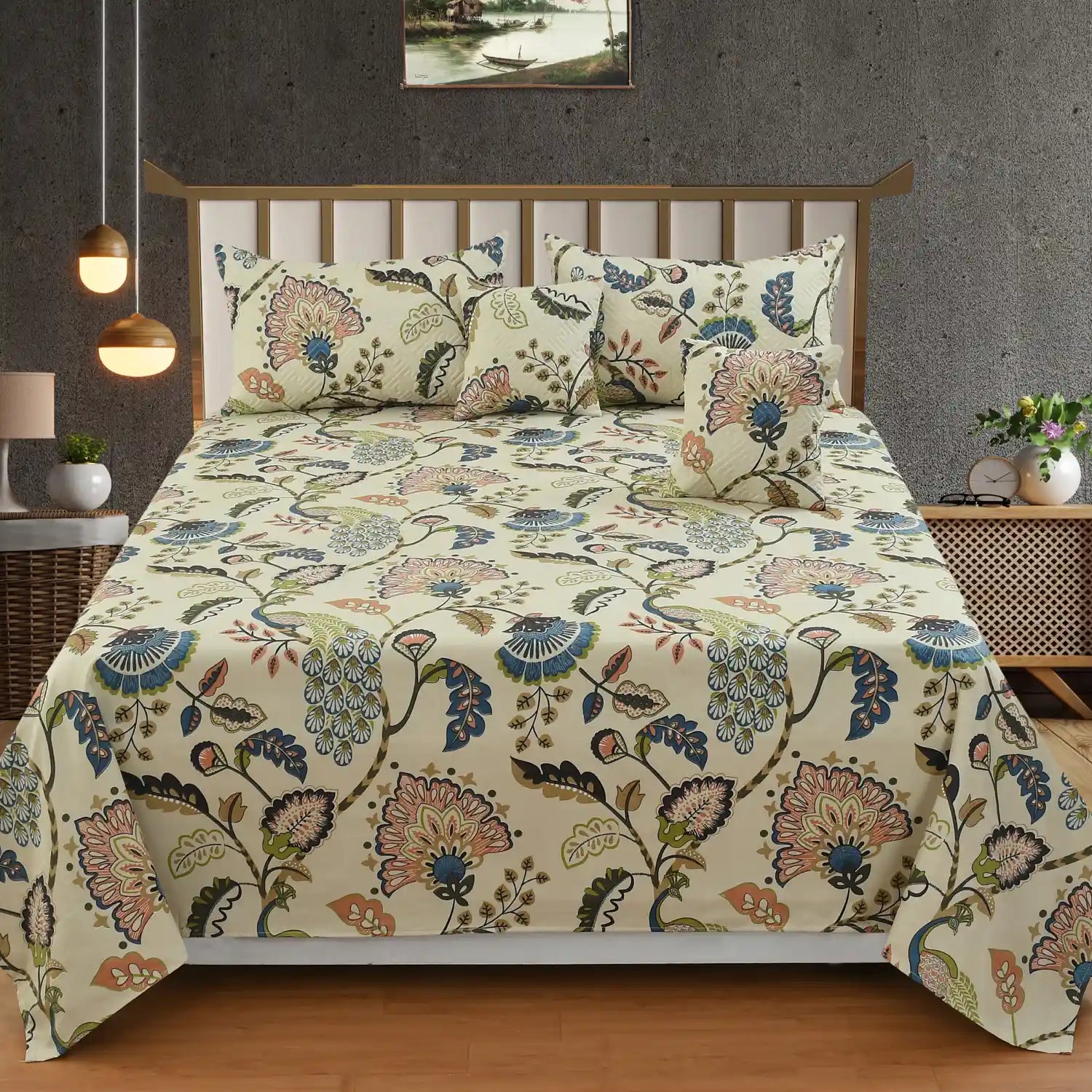 Amyra - 5 Pieces - Quilted Bedding Set (90 x 90 inches)