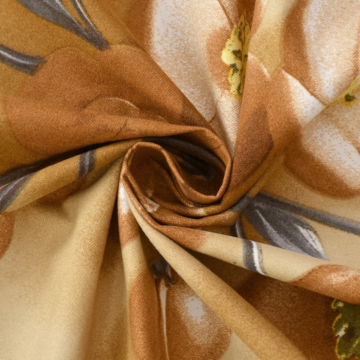 close-up of floral bedsheet fabric showing smooth texture and detailed print