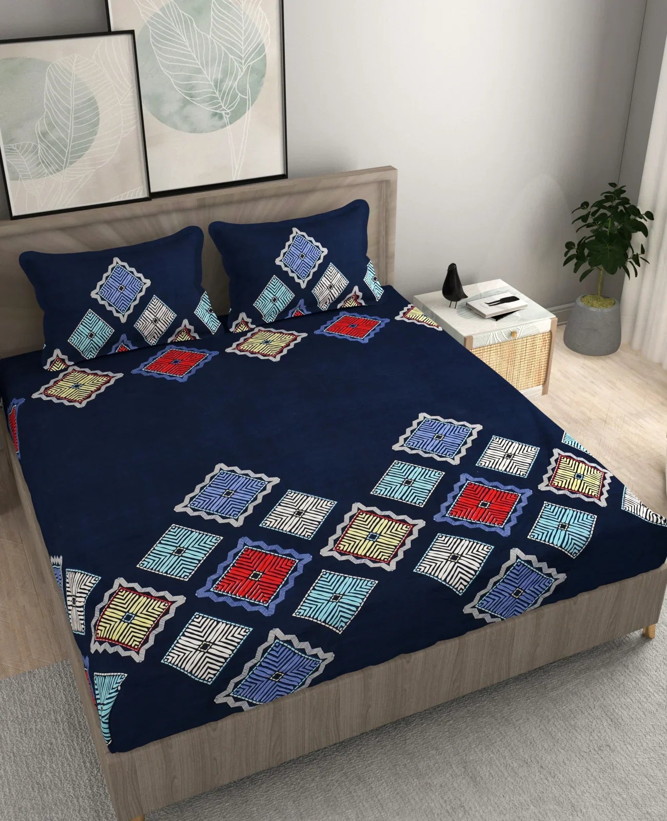 Blue Geometrical - King - Fitted Bedsheet (78×72 inches)