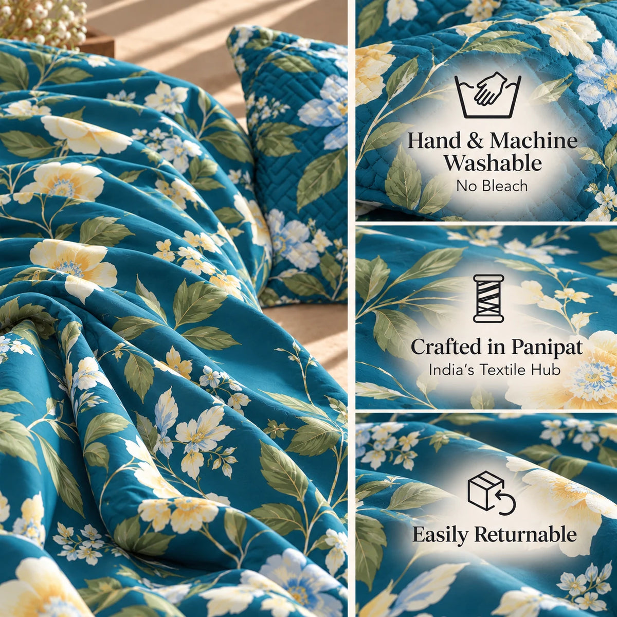 Bianca - 5 Pieces - Quilted Bedding Set (90 x 90 inches)