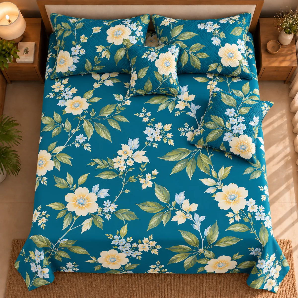 Bianca - 5 Pieces - Quilted Bedding Set (90 x 90 inches)
