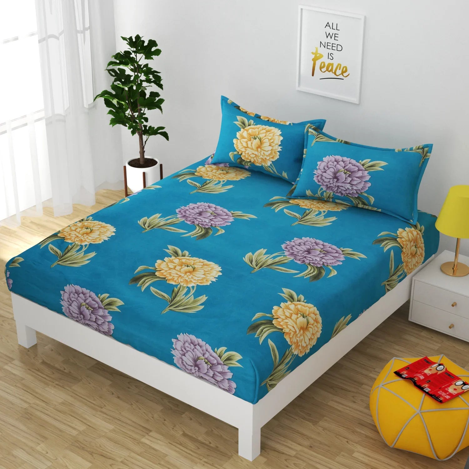 Blissful Bunch - Queen/Double - Fitted Bedsheet (76×72 inches)