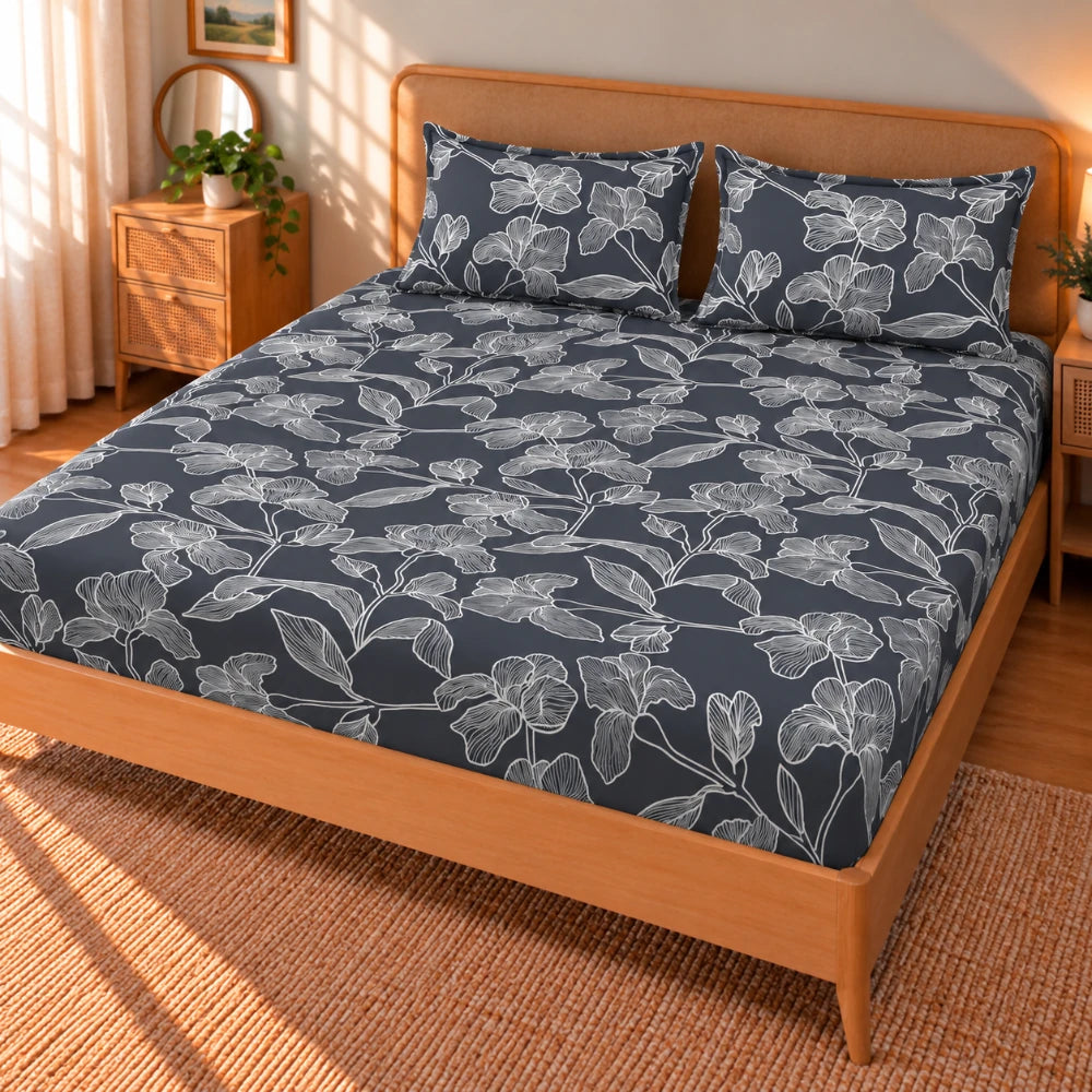 Camelia Midnight - King - Fitted Bedsheet (78×72 inches)