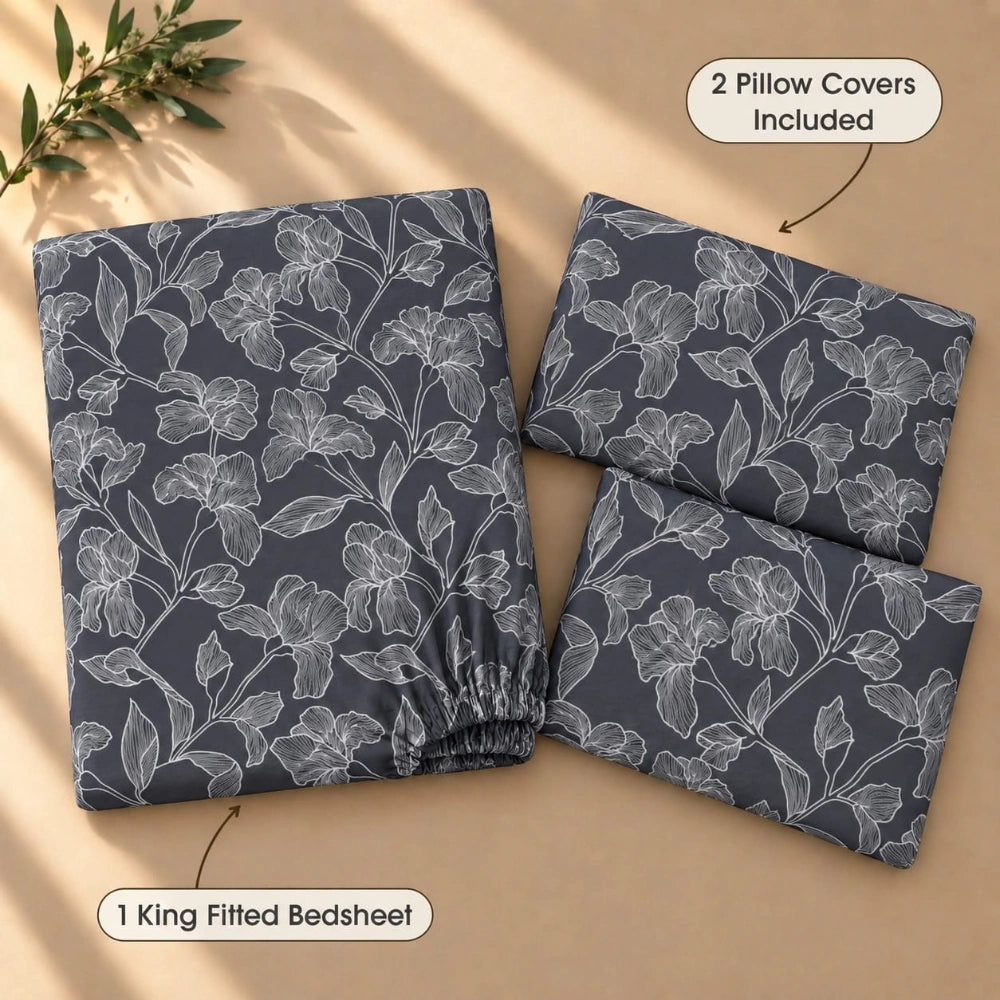 Camelia Midnight - King - Fitted Bedsheet (78×72 inches)