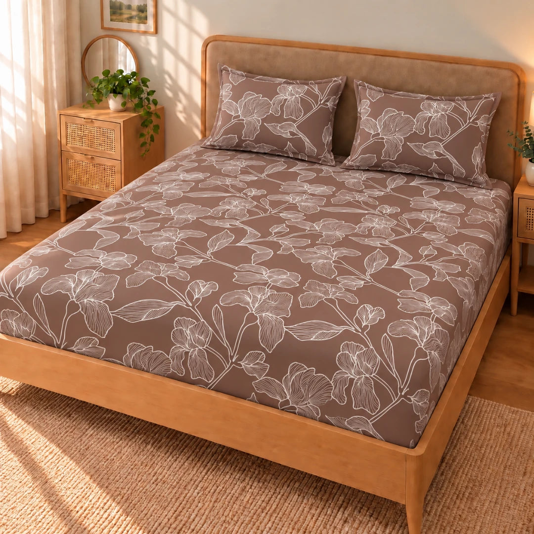 Camelia Mocha - King - Fitted Bedsheet (78×72 inches)