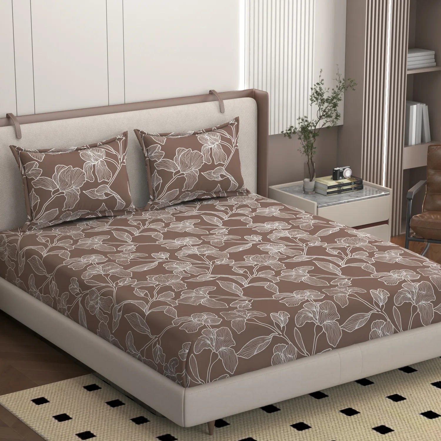 Camelia Mocha - King - Fitted Bedsheet (78×72 inches)