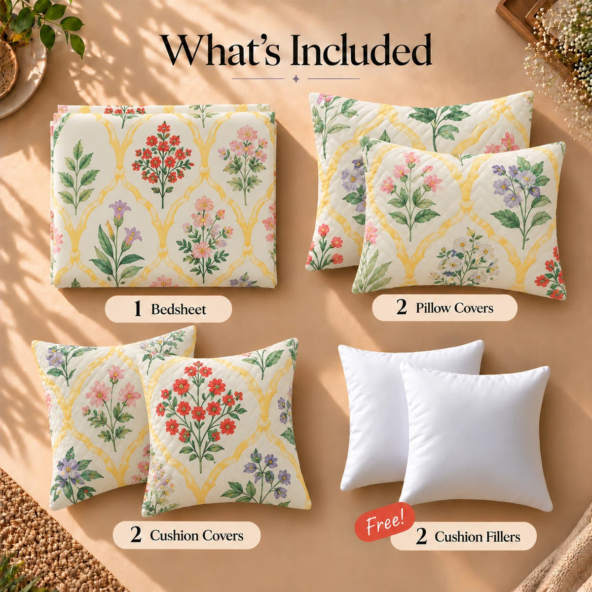 Ceramica - 5 Pieces - Quilted Bedding Set (90 x 90 inches)