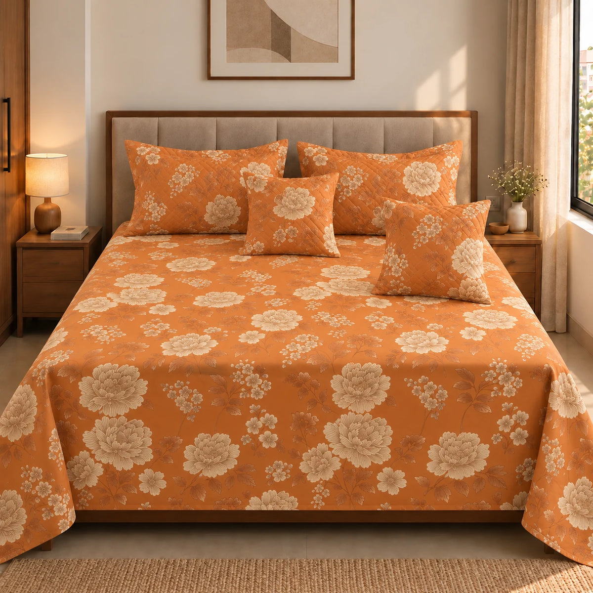 Crimsona - 5 Pieces - Quilted Bedding Set (90 x 90 inches)
