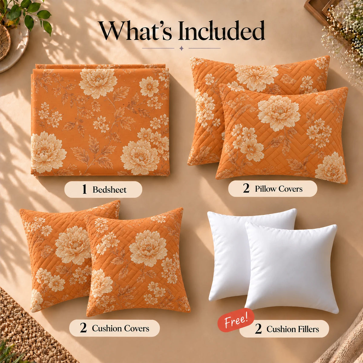 Crimsona - 5 Pieces - Quilted Bedding Set (90 x 90 inches)