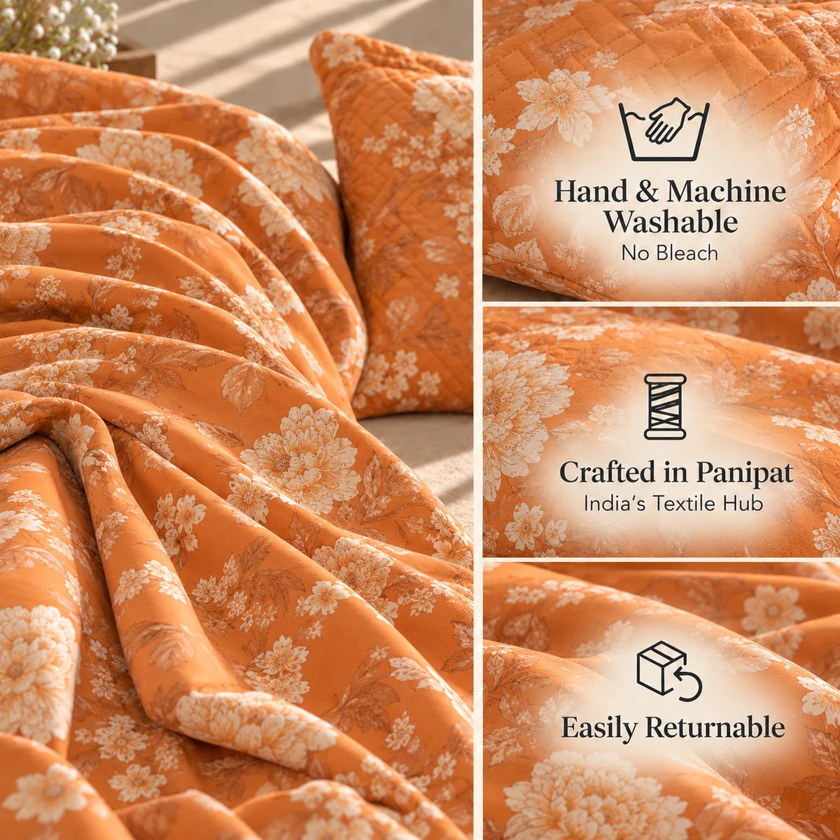 Crimsona - 5 Pieces - Quilted Bedding Set (90 x 90 inches)