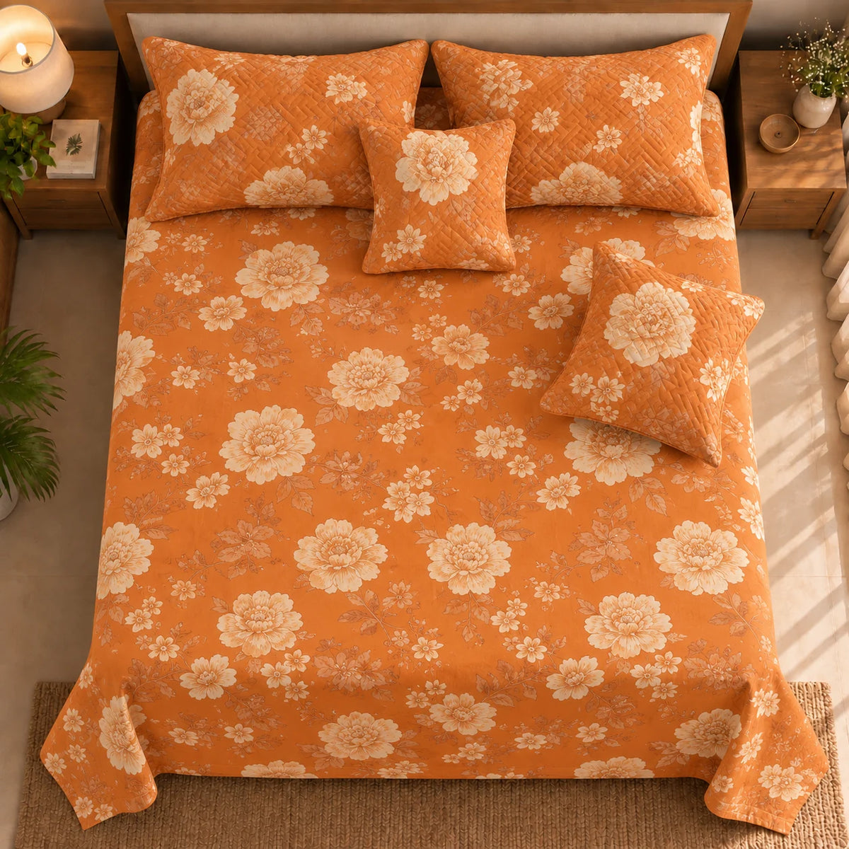 Crimsona - 5 Pieces - Quilted Bedding Set (90 x 90 inches)