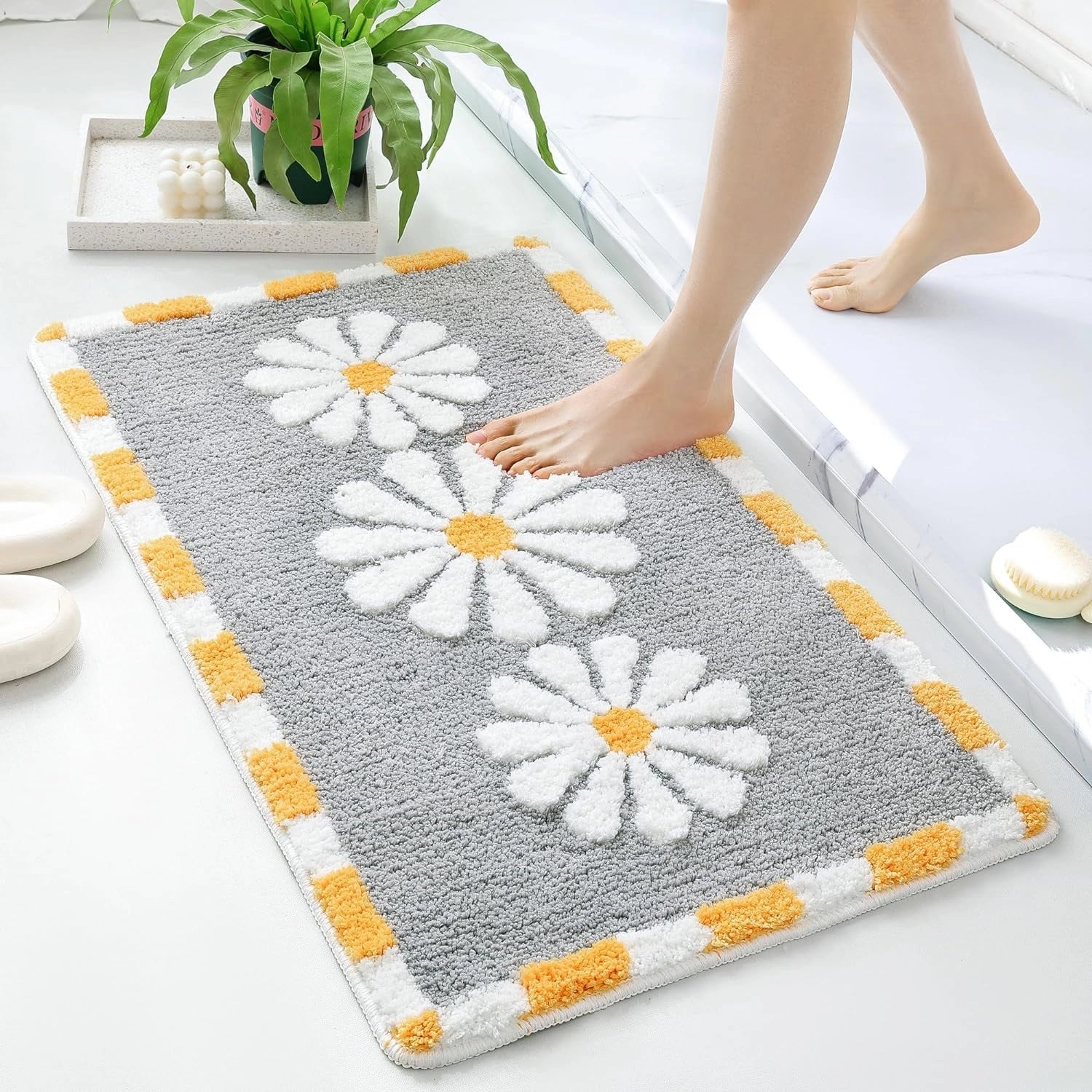Daffodils Grey - Anti-Slip Microfibre Doormat (40x60 cm) - Pack of 1