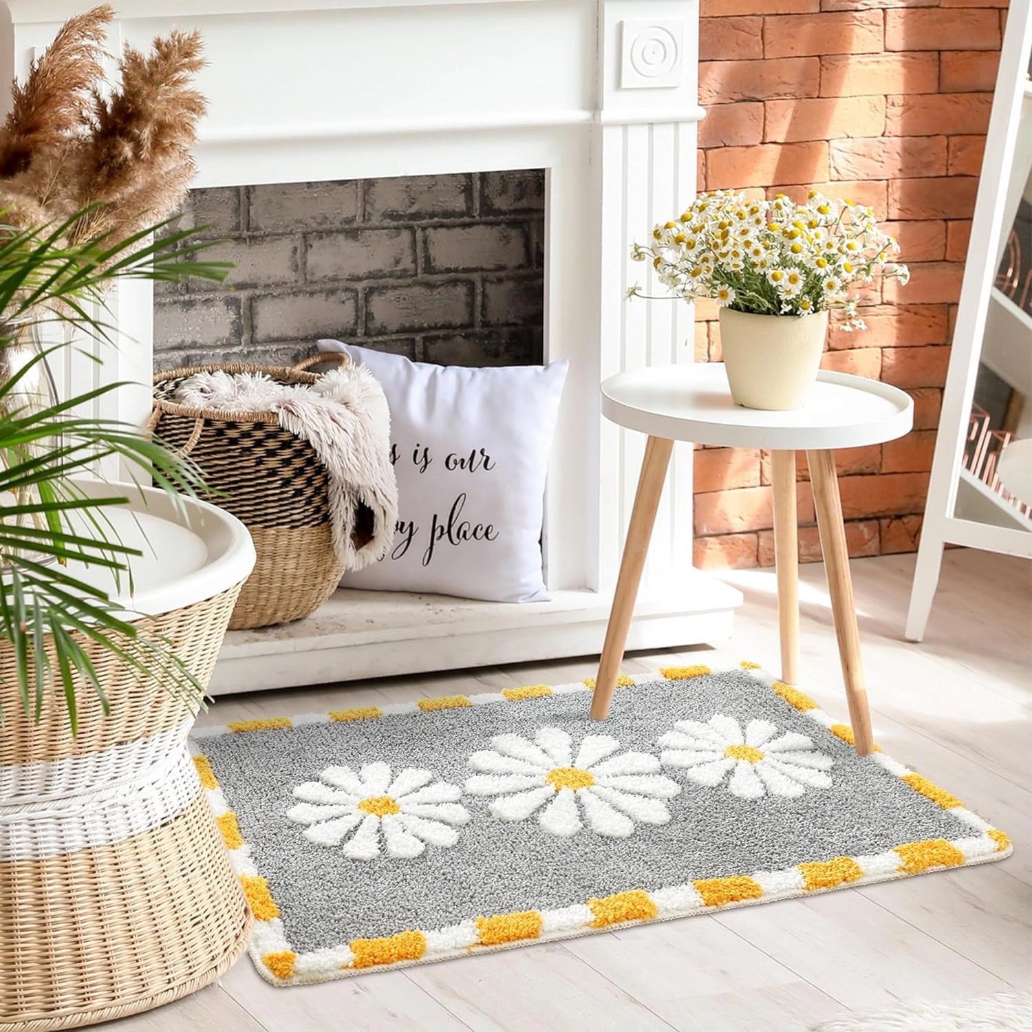 Daffodils Grey - Anti-Slip Microfibre Doormat (40x60 cm) - Pack of 1