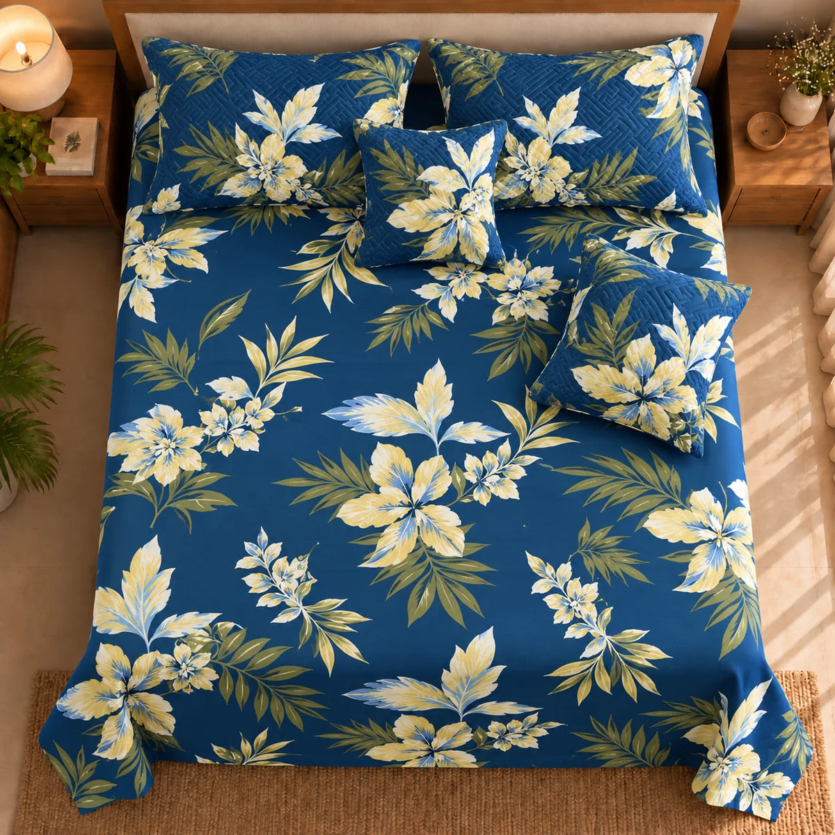 Devinity - 5 Pieces - Quilted Bedding Set (90 x 90 inches)