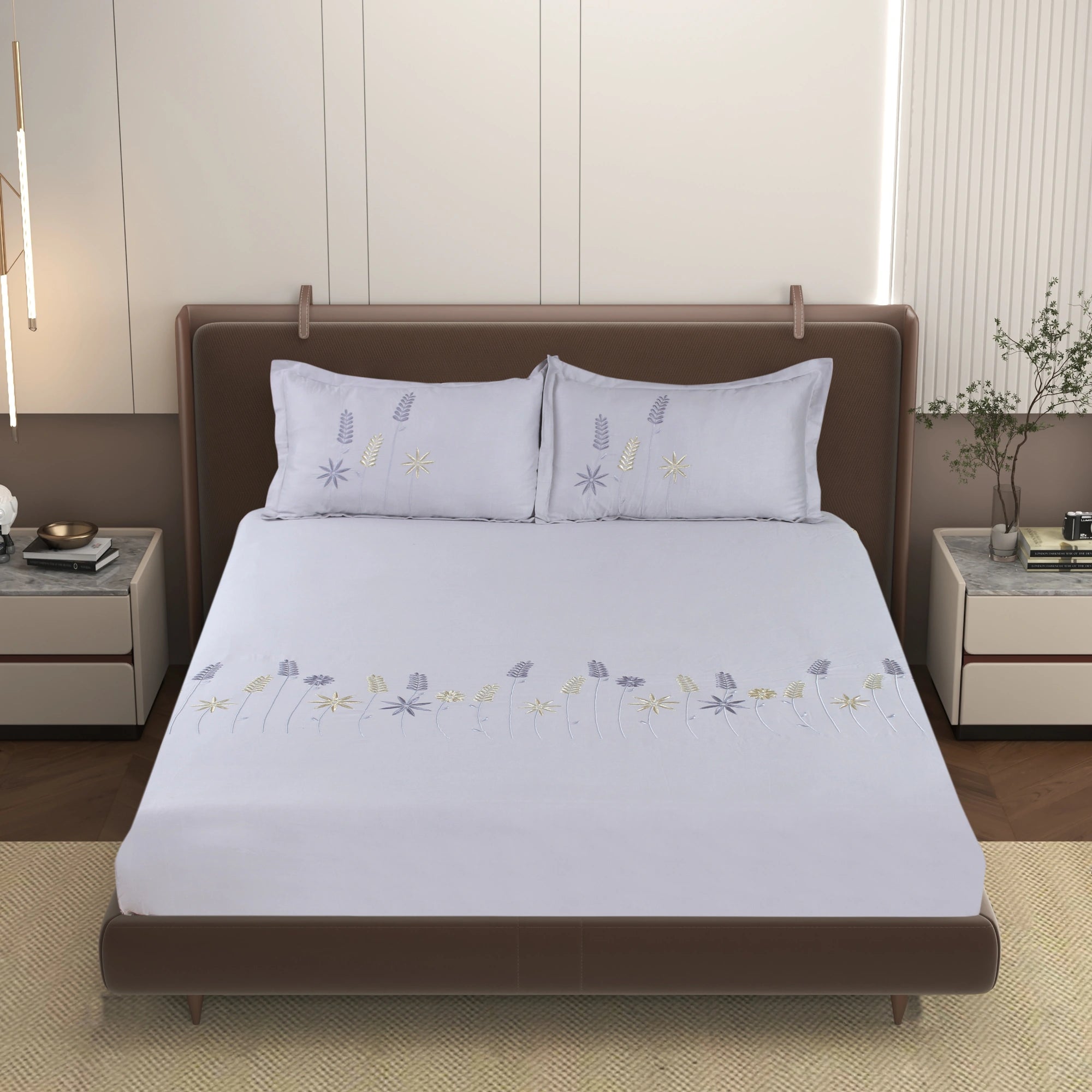 EDEN - Aster Sky - Pure Cotton King Bedsheet (108×108 inches)