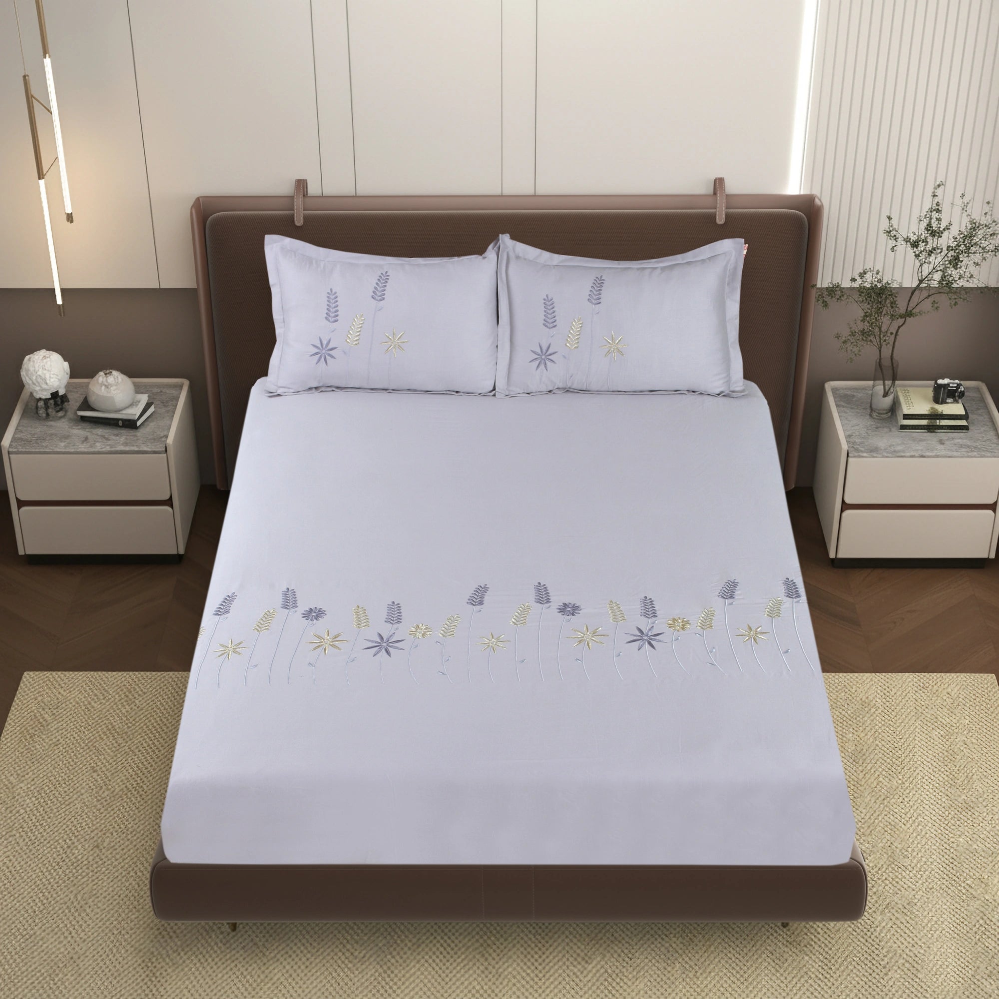 EDEN - Aster Sky - Pure Cotton King Bedsheet (108×108 inches)
