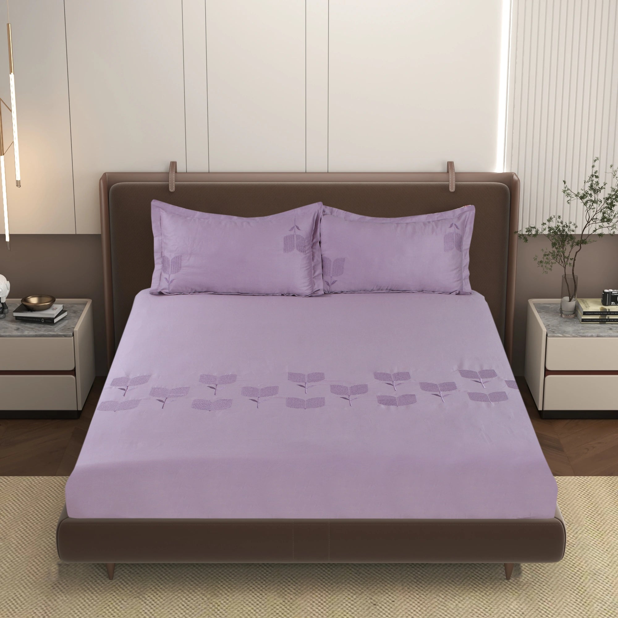 EDEN - Reed Lilac - Pure Cotton King Bedsheet (108×108 inches)