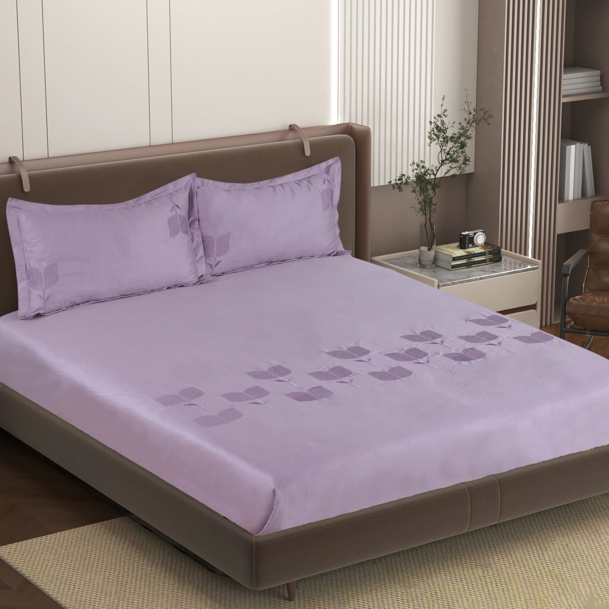 EDEN - Reed Lilac - Pure Cotton King Bedsheet (108×108 inches)