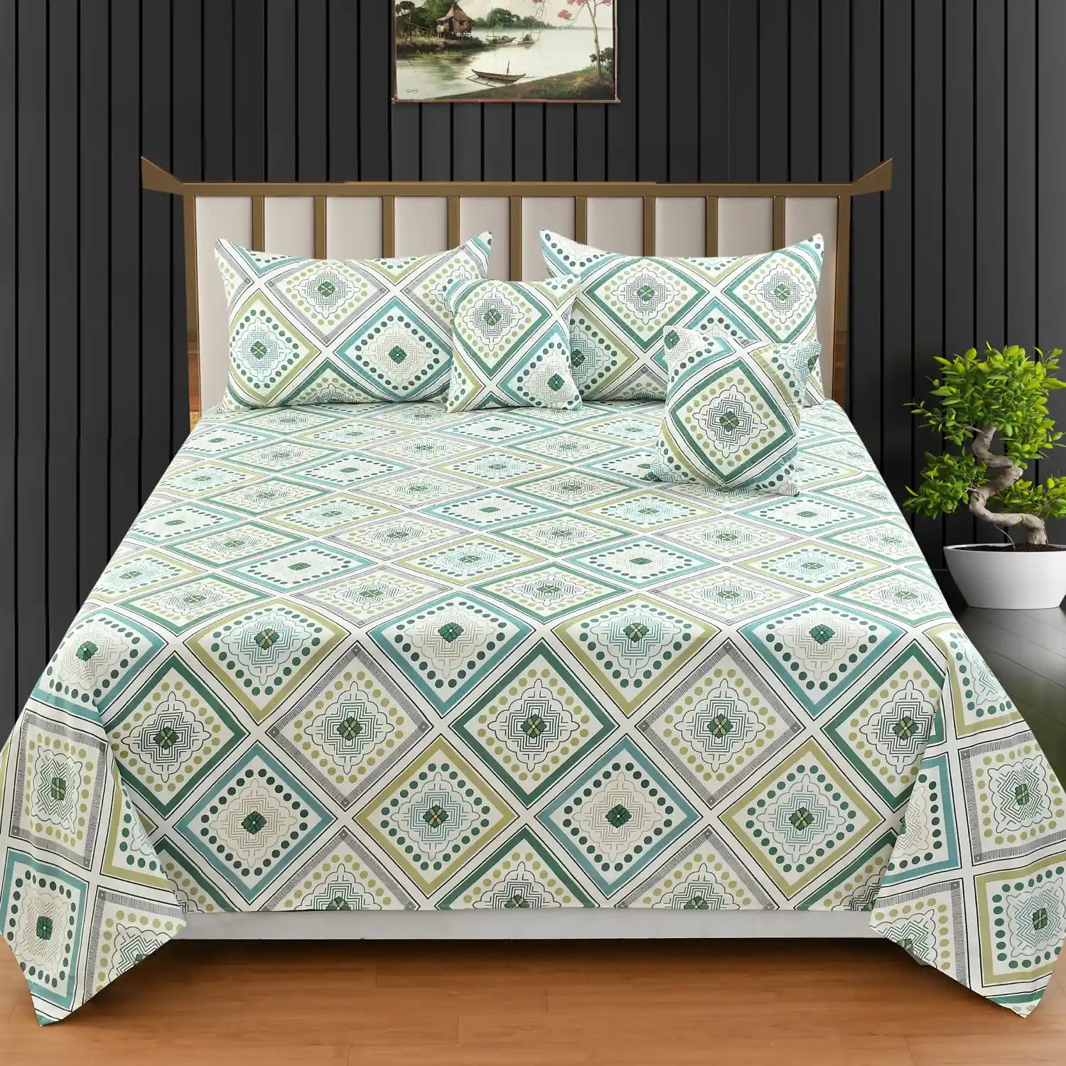 Emerald - 5 Pieces - Quilted Bedding Set (90 x 90 inches)