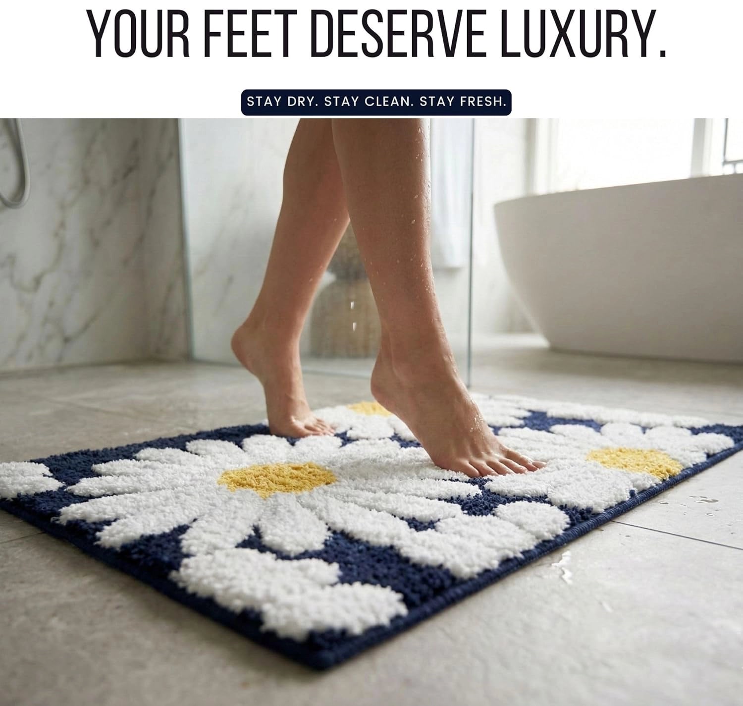 Flora Blue - Anti-Slip Microfibre Doormat (40x60 cm) - Pack of 1