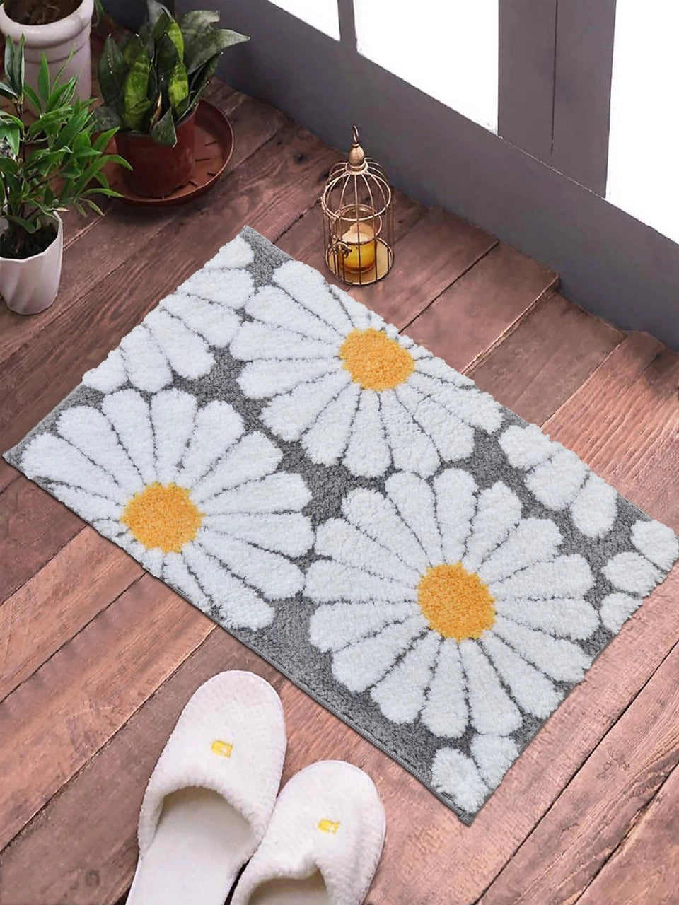 Flora Grey - Anti-Slip Microfibre Doormat (40x60 cm) - Pack of 1