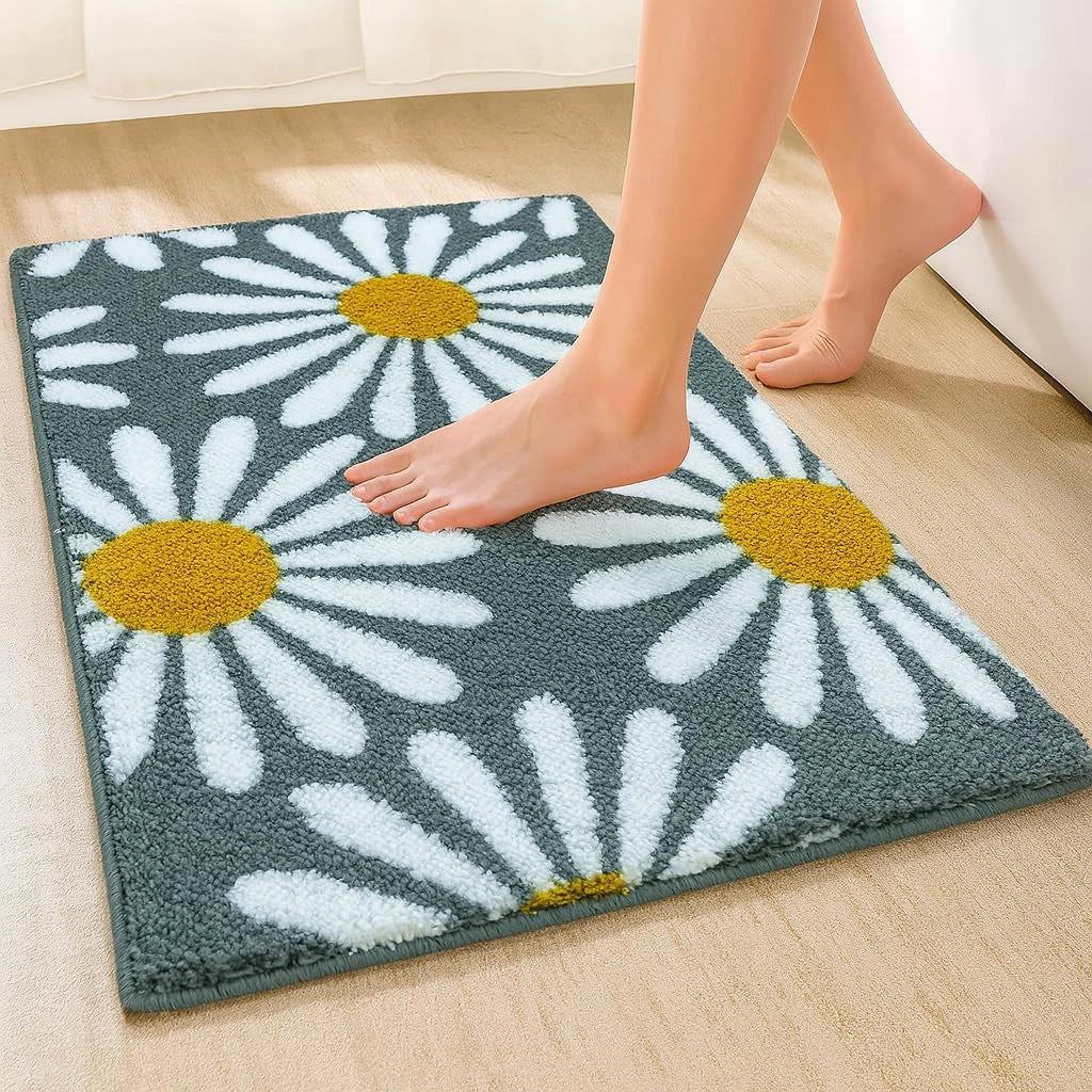 Flora Grey - Anti-Slip Microfibre Doormat (40x60 cm) - Pack of 1